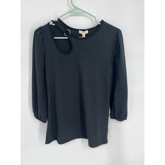 Como Blu Tops - Como Blu‎ Womens Black Cutout Ring Neckline Puff 3/4 Sleeve Ribbed Knit Top M